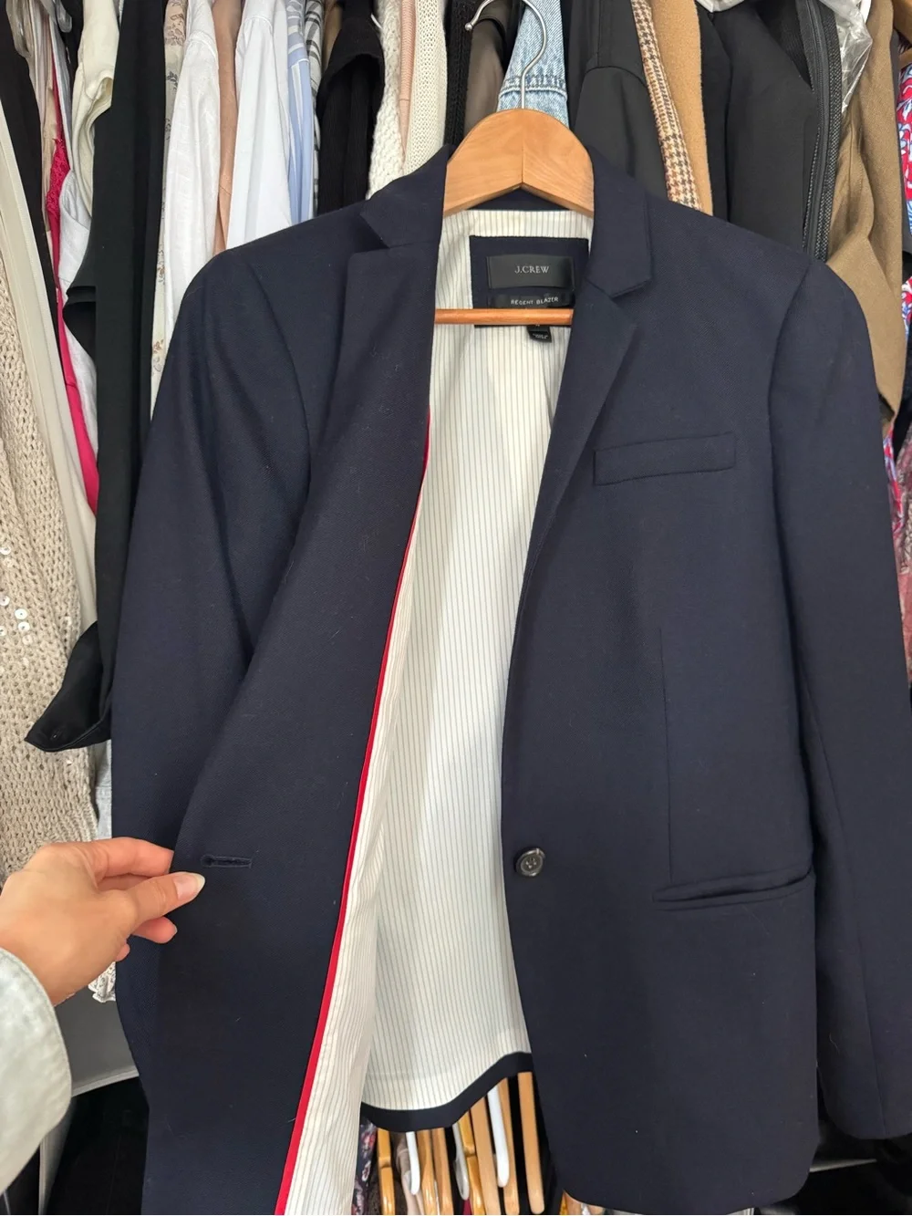 100% Wool J. Crew Dark Navy Single-Button Blazer - Vintage Shop
